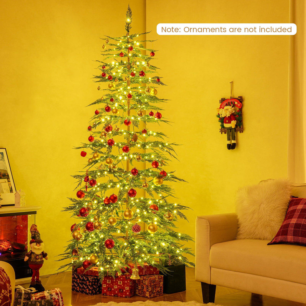 Costway 6.5 FT Pre-Lit Cypress Christmas Tree Hinged with 470 PE Branch Tips Timer & 430 Lights