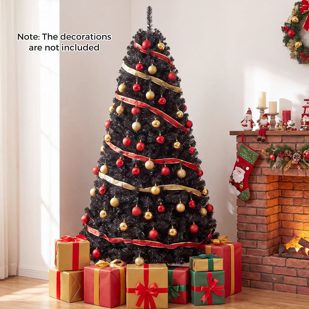 Gymax 6 FT Pre-Lit Black Halloween Christmas Tree Full Artificial Hinged Tree