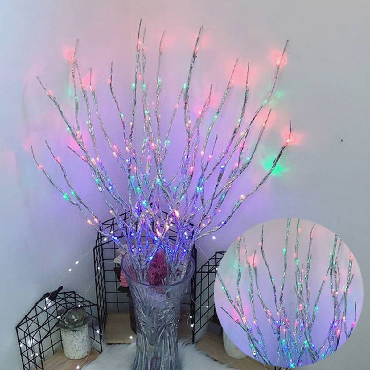 3 Pack Lighted Branches for Vases Plug in - Christmas DIY Twig Pathway Lights with 60 LED Bulbs, Artificial Tree Bendable Xmas Fairy Lights with Stakes(Vase NOT Included)