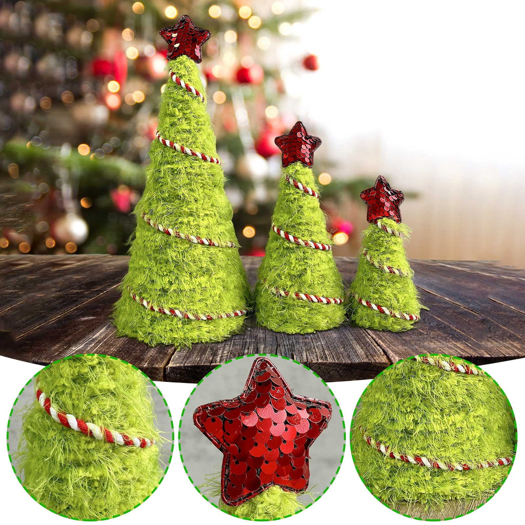 3 Pcs Lime Green Furry Christmas Tree Tabletop Yarn Christmas Decorations Mini Green Christmas Tree Centerpiece Artificial for Christmas Party Home Ornaments