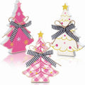 3 Piece Pink Wooden Christmas Tree Tabletop Decorations Rustic Farmhouse Holiday Centerpieces