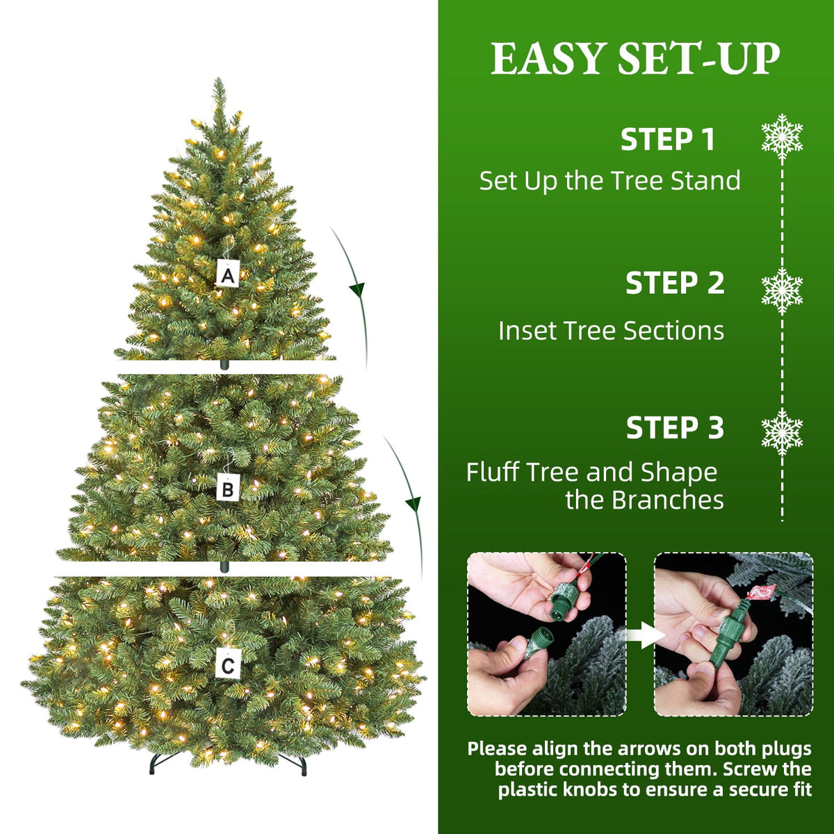 VIVATREES 7.5FT Premium Christmas Tree Pre-Lit Artificial Xmas with 550 Multi Color LED Lights, 5582 PVC PE Hinged Branch Tips Metal Base for Holiday Decor