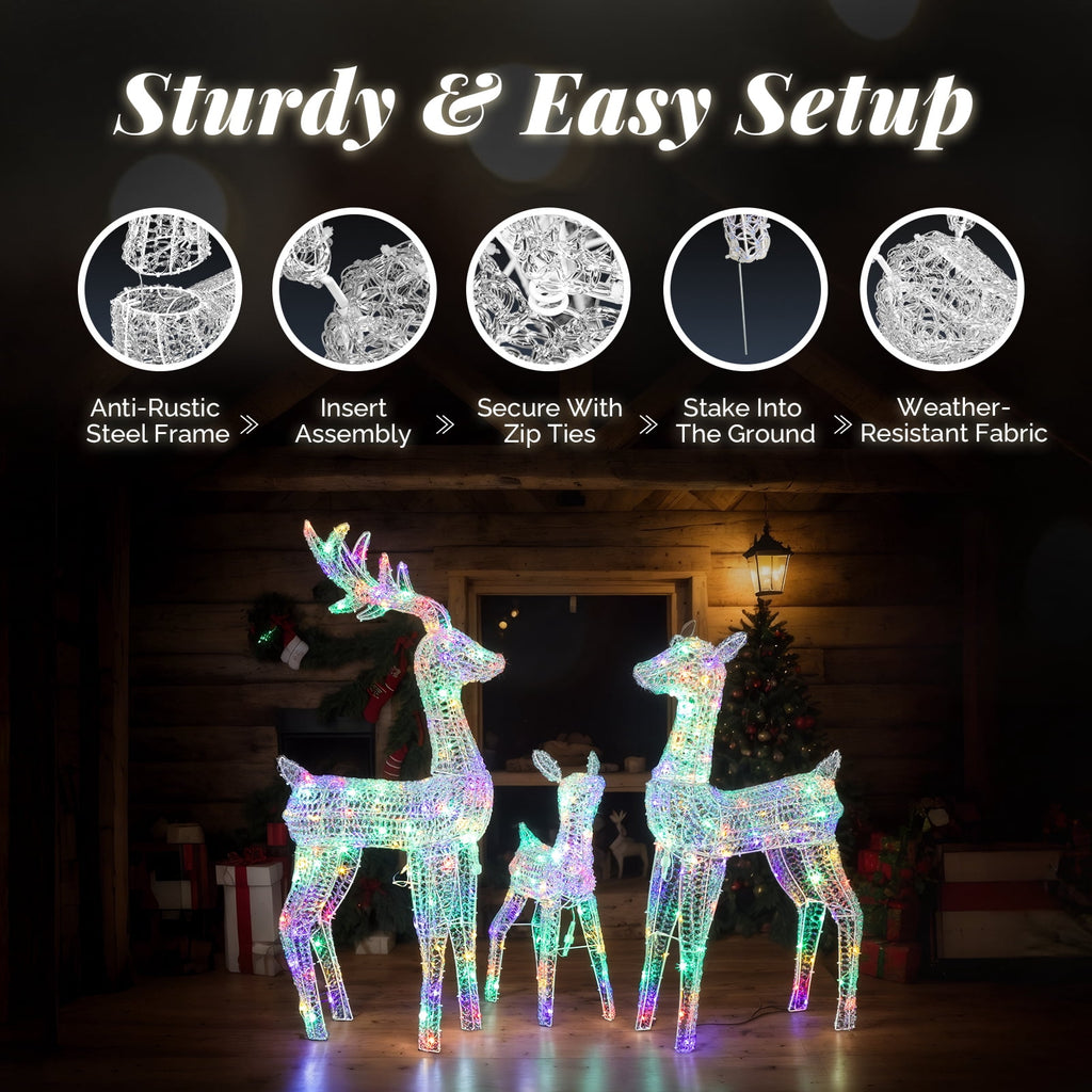 Ktaxon Christmas Outdoor Decor 4FT Lighted Reindeer Set 3Pcs Yard Deer Decorations LED Lights - Gold