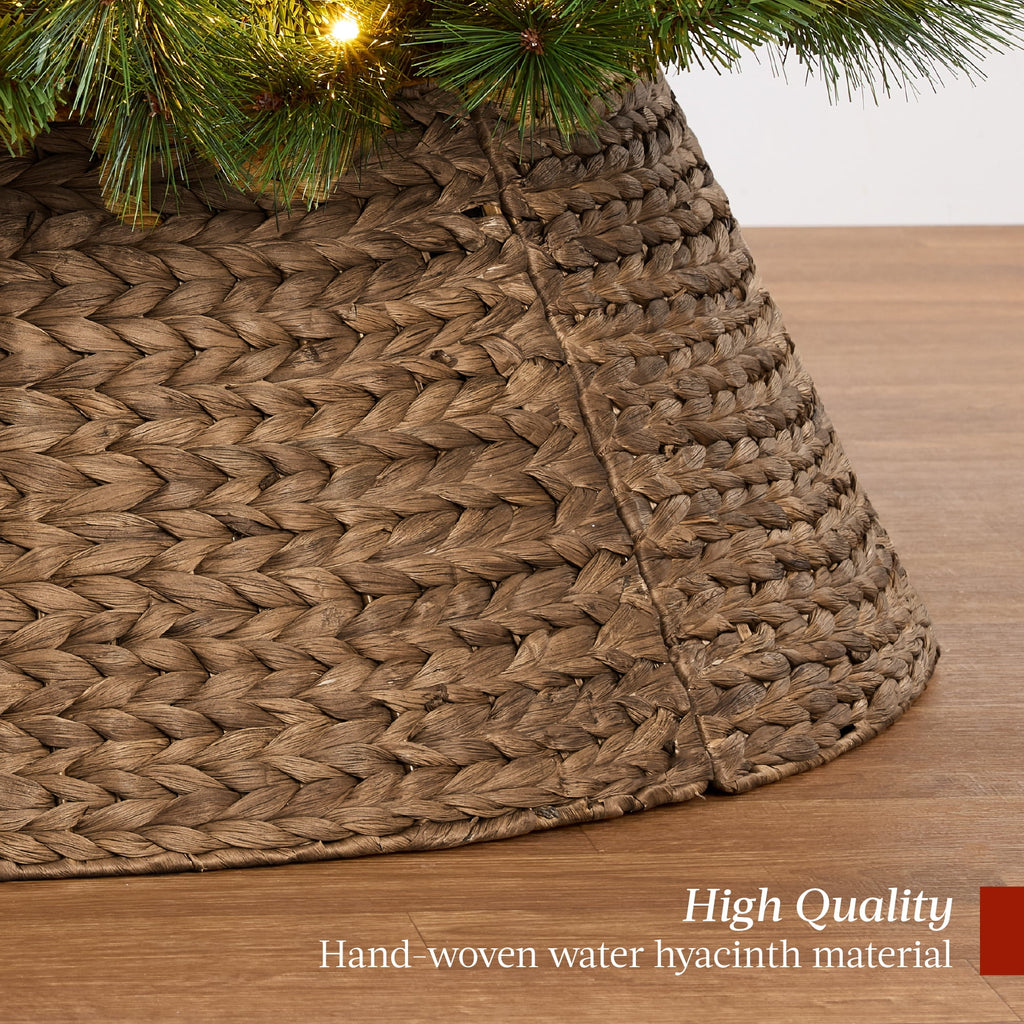 Best Choice Products 24in Woven Hyacinth Christmas Tree Collar, Tree Skirt Accessory w/ Cord Cut-Out - Chestnut