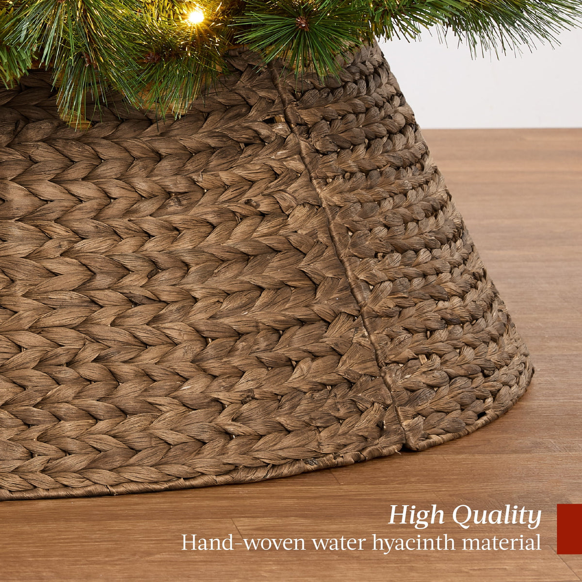 Best Choice Products 24in Woven Hyacinth Christmas Tree Collar, Tree Skirt Accessory w/ Cord Cut-Out - Chestnut