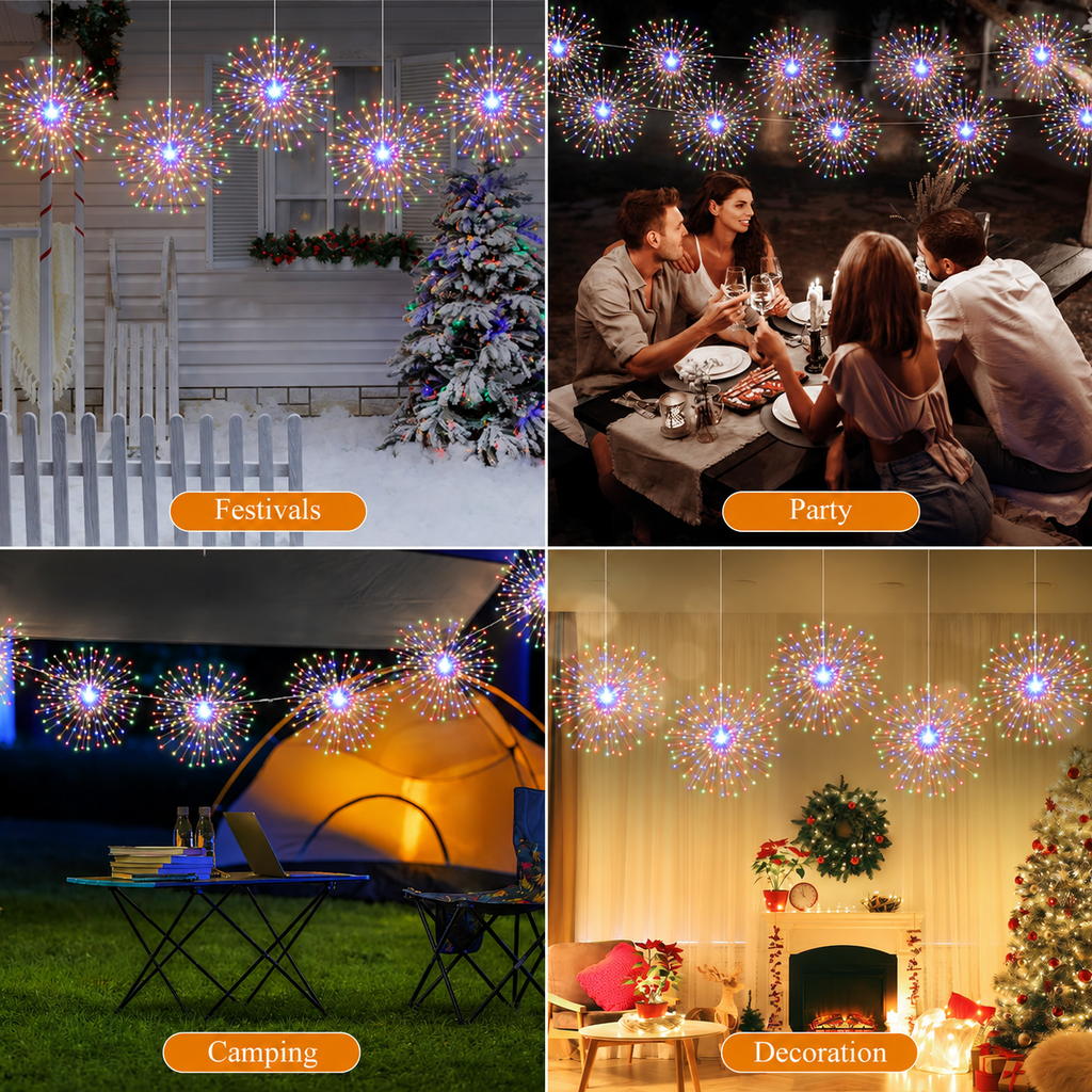 5-Pack LED Firework Lights, 450 LED Starburst String Lights with 8 Modes, Plug In Waterproof Fairy Christmas Lights for Garden Patio Indoor Outdoor Decor, Cool White