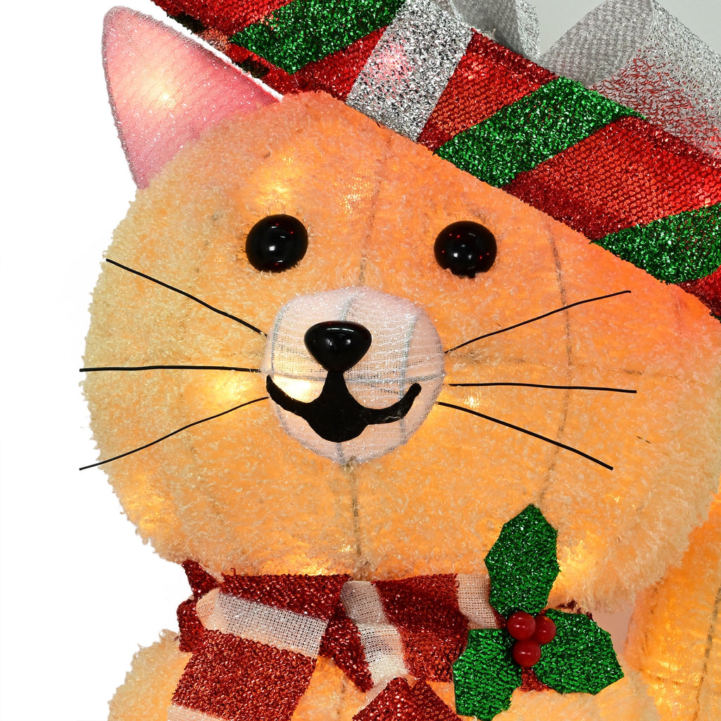 Indoor/Outdoor Light-Up Plush Cat Christmas Decoration with 85 LED Lights, Warm White, 31", by Holiday Time