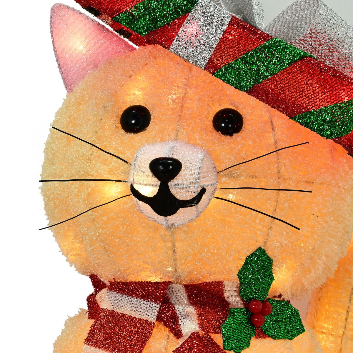 Indoor/Outdoor Light-Up Plush Cat Christmas Decoration with 85 LED Lights, Warm White, 31", by Holiday Time