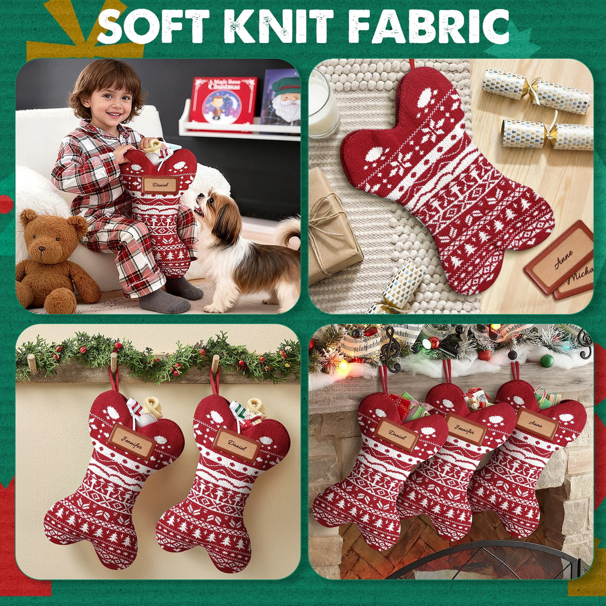 Ayieyill 6Pcs 18" Knit Christmas Stockings, Large Rustic Yarn Xmas Stockings for Christmas Family Holiday Decorations