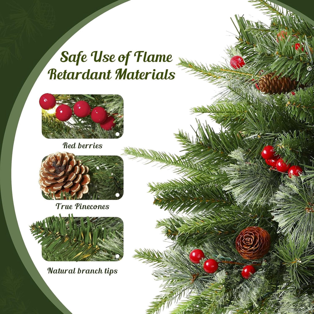 Lolsea Set of 2 18 Inch Pre-lit Outdoor Christmas Tree with Multi-Color Lights, Timer, Battery Operated, Lighted Pathway Urn Filler with Pine Cones