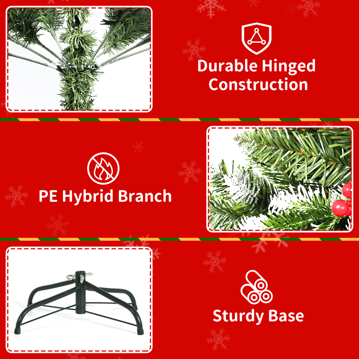 Vowella 6ft Artificial Christmas Tree with 500 PE&PVC Mixed Branch Tips, Unlit Hinged Premium Spruce Fake Xmas Trees, Sturdy Base, Green