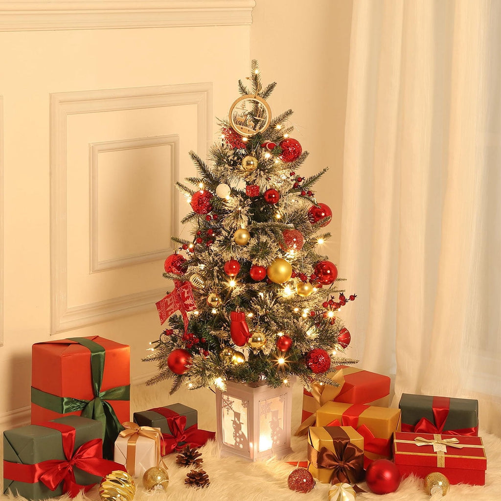 Danolapsi 3ft Pre-Lit Christmas Tree, Artificial Christmas Trees with 78 LED Lights, Snow Flocked Prelit Xmas Tree with Lighting Base, Battery Operated & Timer Function, Christmas Decoration for Home
