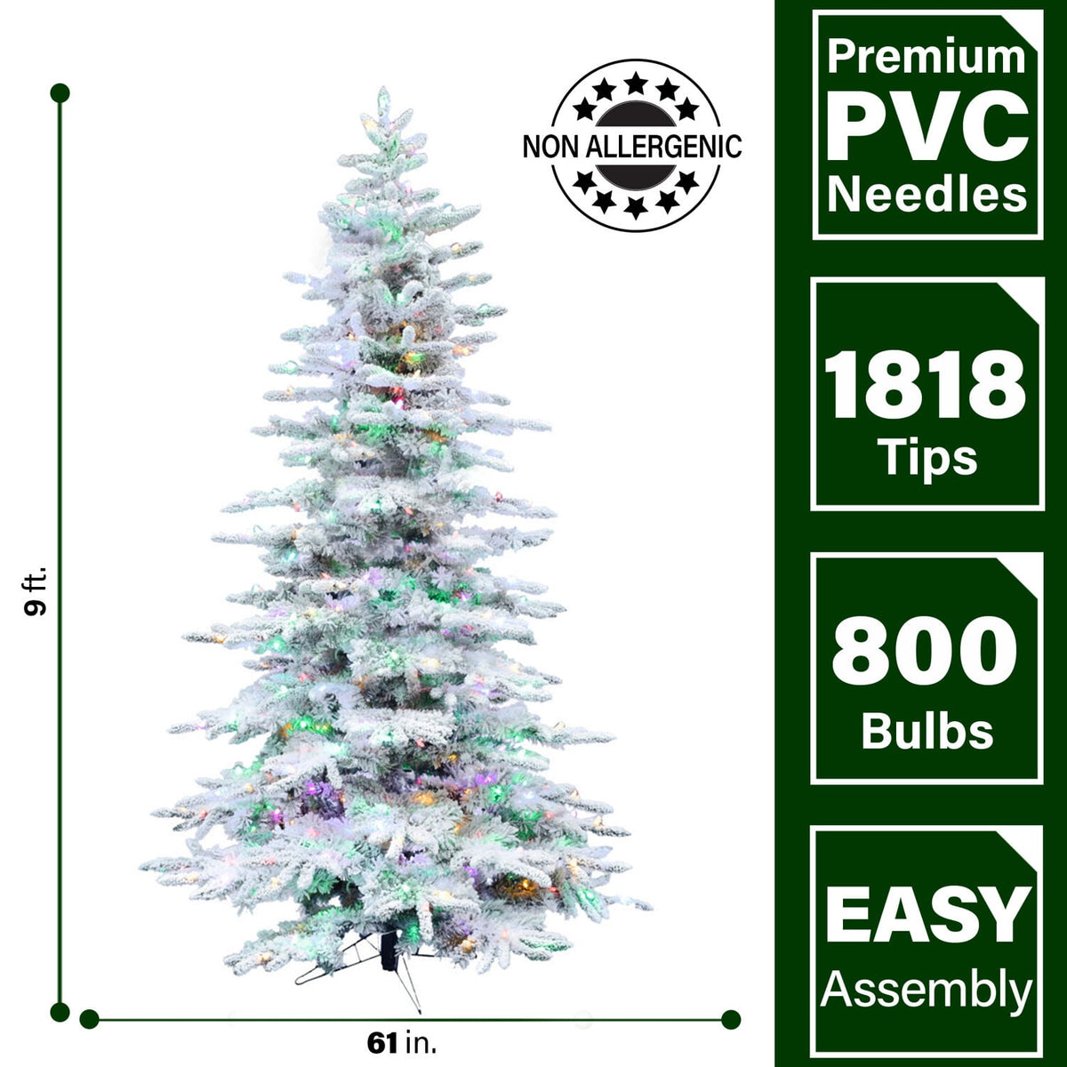 Fraser Hill Farm 10-Ft. Flocked Pine Valley Christmas Tree with Dual Multicolor & Warm White LED Lights and Remote, FFPV010-6SN
