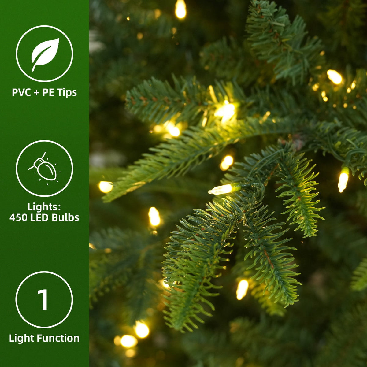 VIVATREES 6ft Pre-lit Artificial Christmas Tree w/ 1153 Mixed PVC PE Hinged Branch Tips 330 Warm White LED Lights Foldable Base