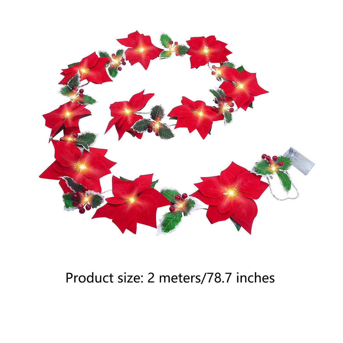 Hwkond Christmas Lights Outdoor LED Christmas Red Poinsettia Wreath With Warm Lighting Artificial Poinsettia For Holiday Decoration Battery Powered on Clearance