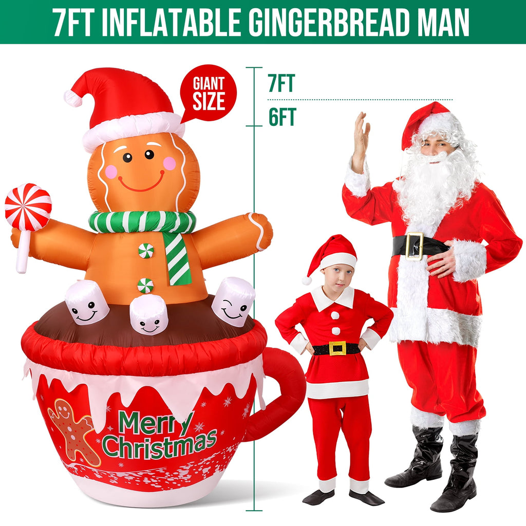 Ayieyill 7FT Inflatables Christmas Outdoor Decoration Cup Gingerbread Man with LED, Outdoor Christmas Decoration