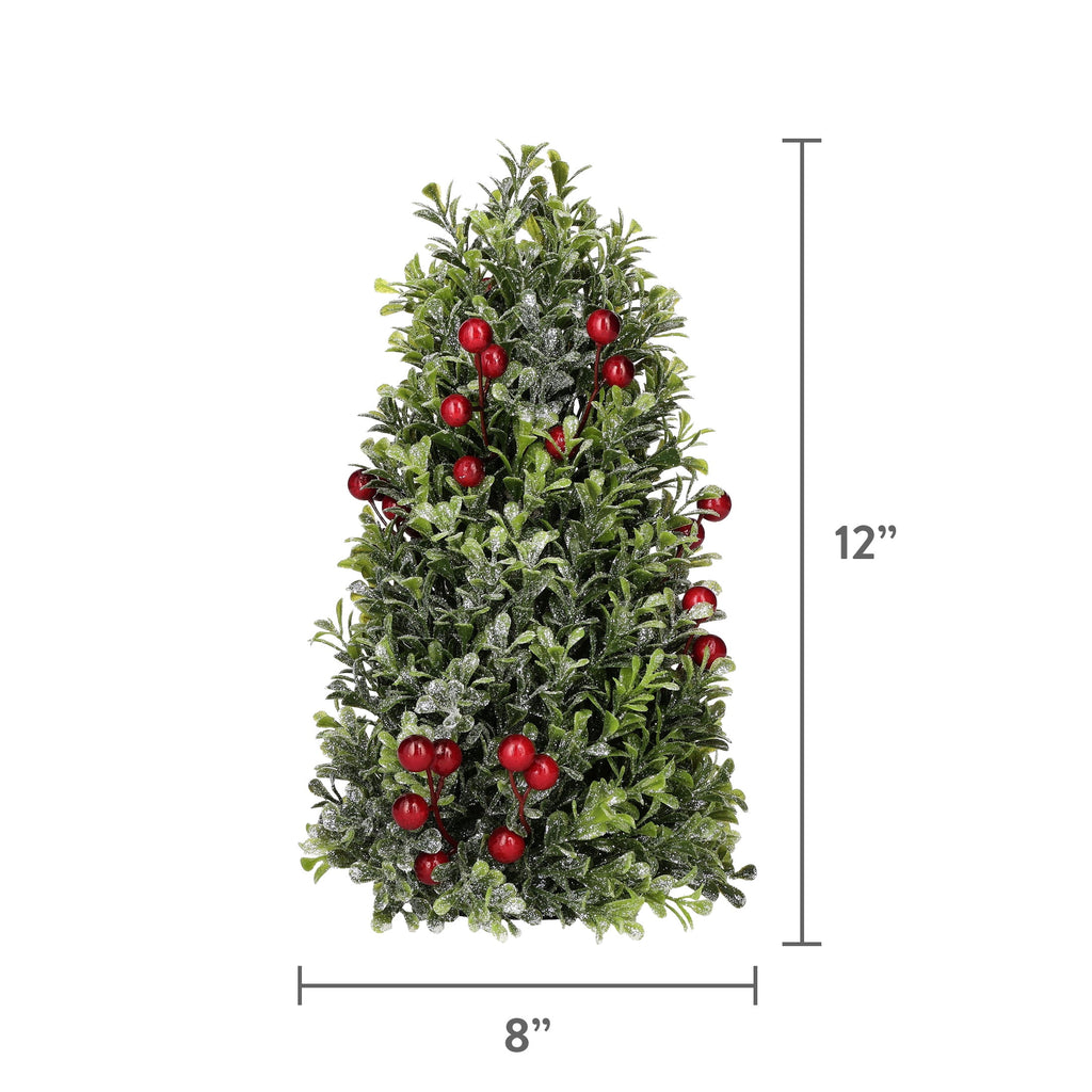 Boxwood Tree with Berries Christmas Decoration, Green and Red, 12", by Holiday Time