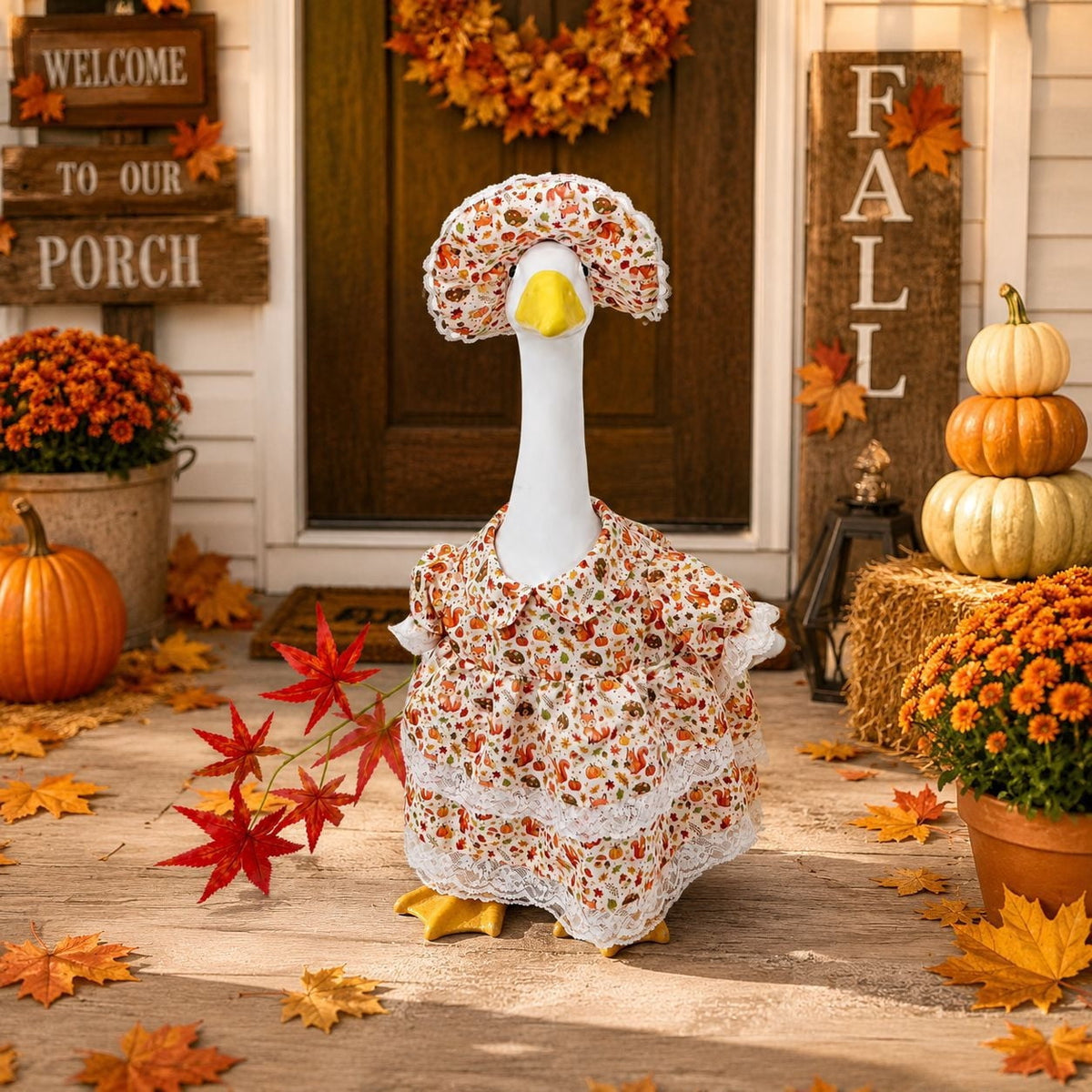 Lzobxe Porch Goose Clothes, Casual Style Lawn Yard Garden Decor for 23" High Cement or Plastic Geese, Goose Costume for All Season and Occasiona