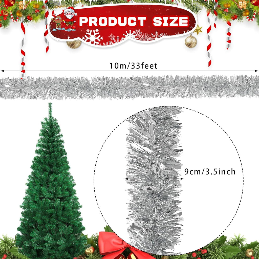 Ayieyill 33ft Tinsel Garland Hanging Christmas Tree Garland for Christmas Tree Decorations Indoor, Iridescent