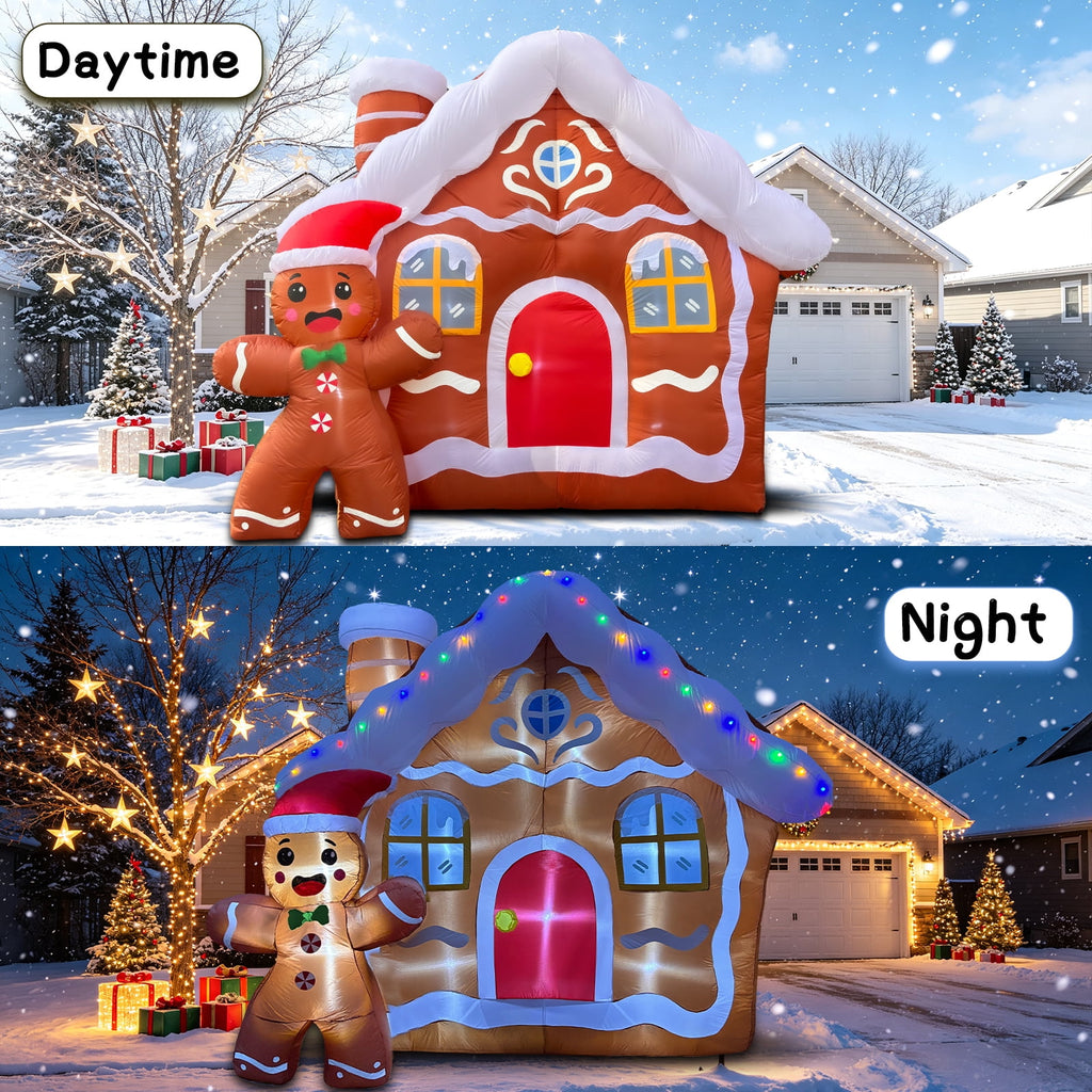 11.2 FT Giant Christmas Inflatable Gingerbread House, Blow Up Xmas Gingerbread Home with Cute Waving Gingerbread Man, Holiday Inflatable Ornament for Outdoor Yard Lawn Garden Christmas Decor