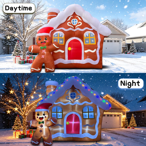 11.2 FT Giant Christmas Inflatable Gingerbread House, Blow Up Xmas Gingerbread Home with Cute Waving Gingerbread Man, Holiday Inflatable Ornament for Outdoor Yard Lawn Garden Christmas Decor