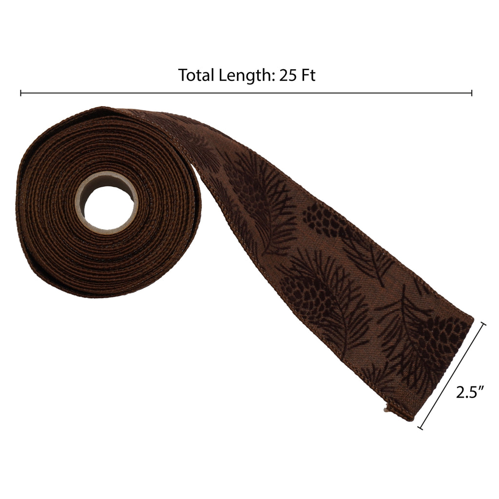 Brown Pinecone Pattern Sheer Christmas Ribbon, 2.5" x 25', by Holiday Time