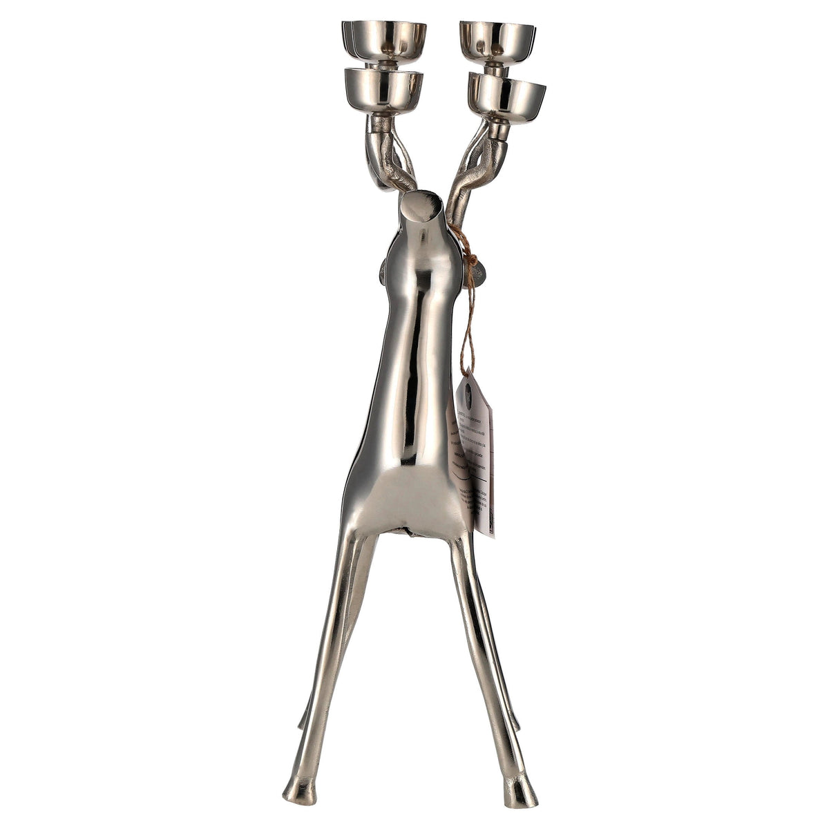 My Texas House Aluminum Standing Reindeer with 8 Tealight Candle Holders Christmas Decoration, Silver, 20"