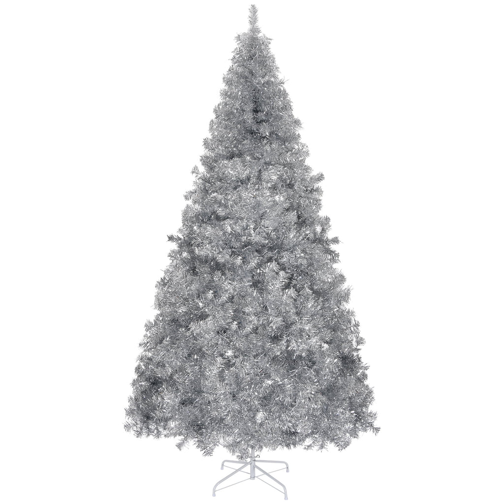 UBesGoo 6ft Pre-Lit White Christmas Tree, Hinged Artificial Pine, Silver