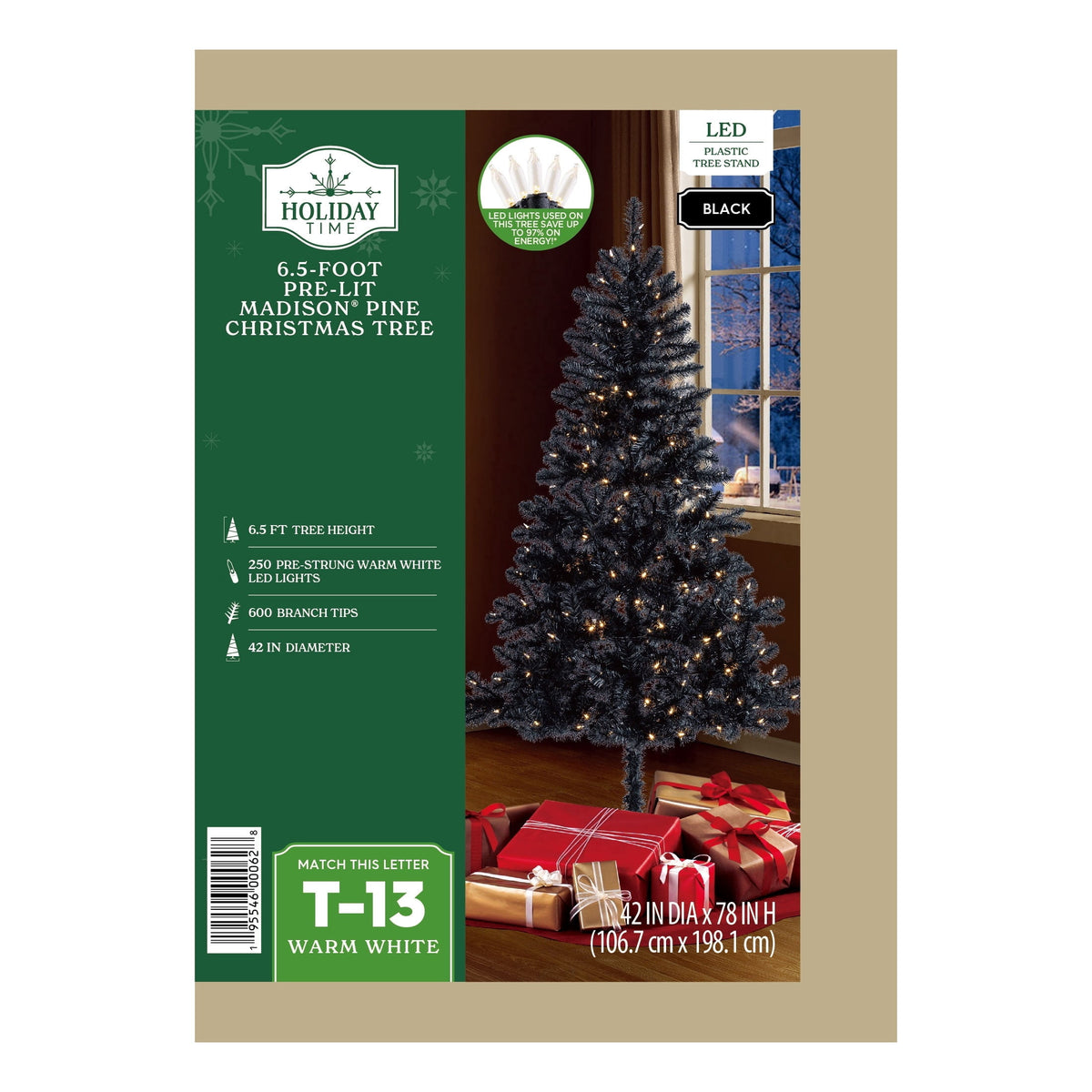 6.5' Pre-Lit Madison Pine Green Artificial Christmas Tree with Color-Changing LED Lights and Stand, by Holiday Time