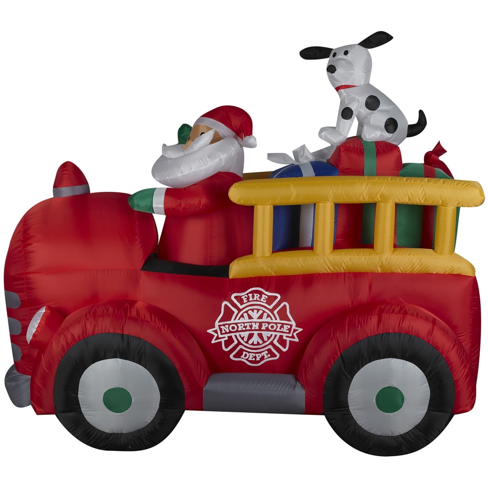Gemmy Inflatable Santa Driving Fire Truck LED Lighted Yard Decoration - 61 in
