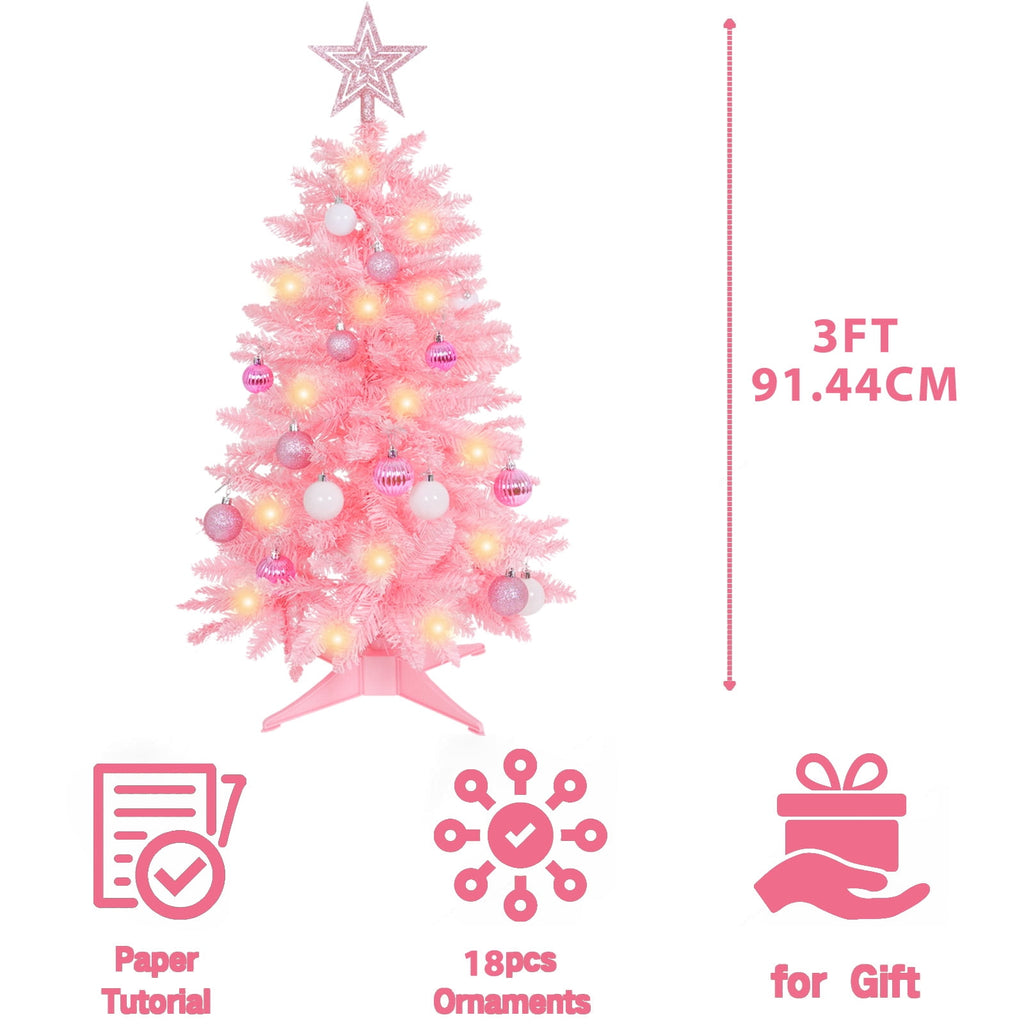THE BRIVE Artificial Christmas Tree Champagne Includes Ornaments & Star 3ft with LED lights
