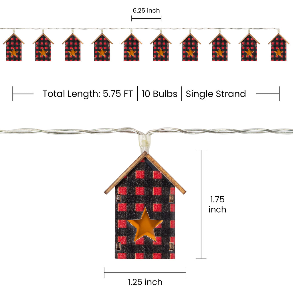 10 Count B/O LED Warm White Plaid House Christmas Lights - 4.75' Clear Wire