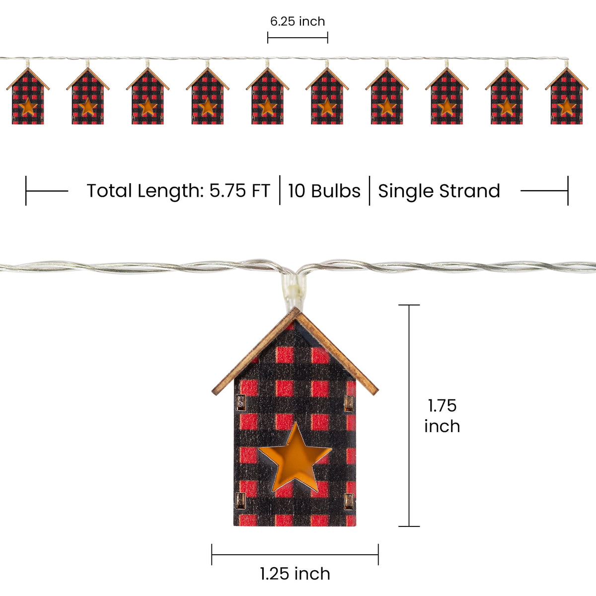 10 Count B/O LED Warm White Plaid House Christmas Lights - 4.75' Clear Wire