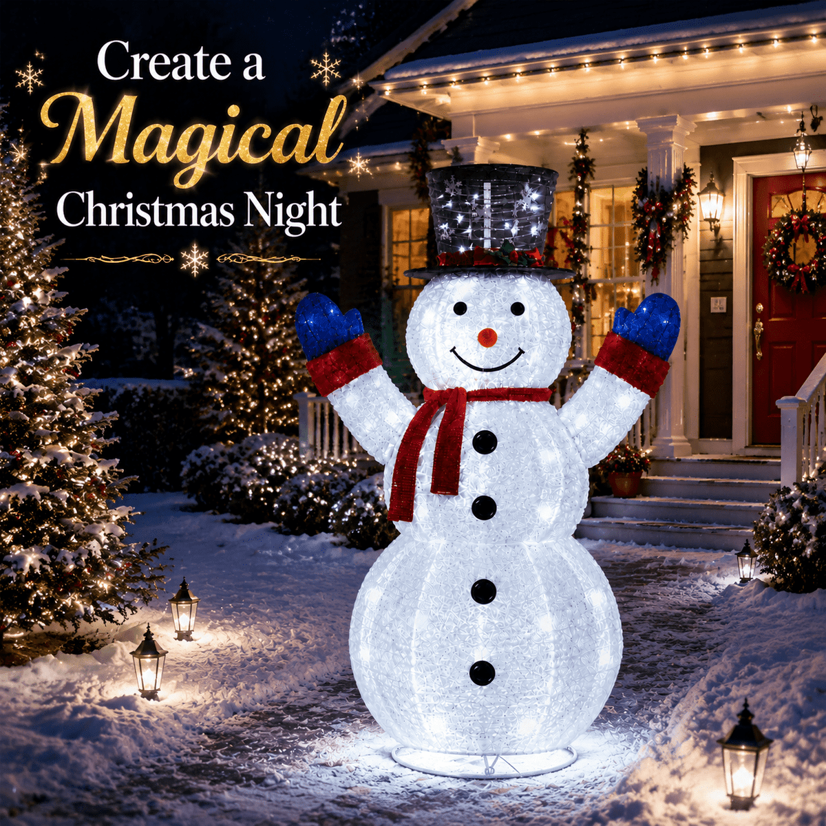 4ft Lighted Christmas Pop Up Snowman, Collapsible Large Velvet Snowman with 120 Cool White LED Lights, Indoor Outdoor Yard Porch Garden Holiday Party Decorations