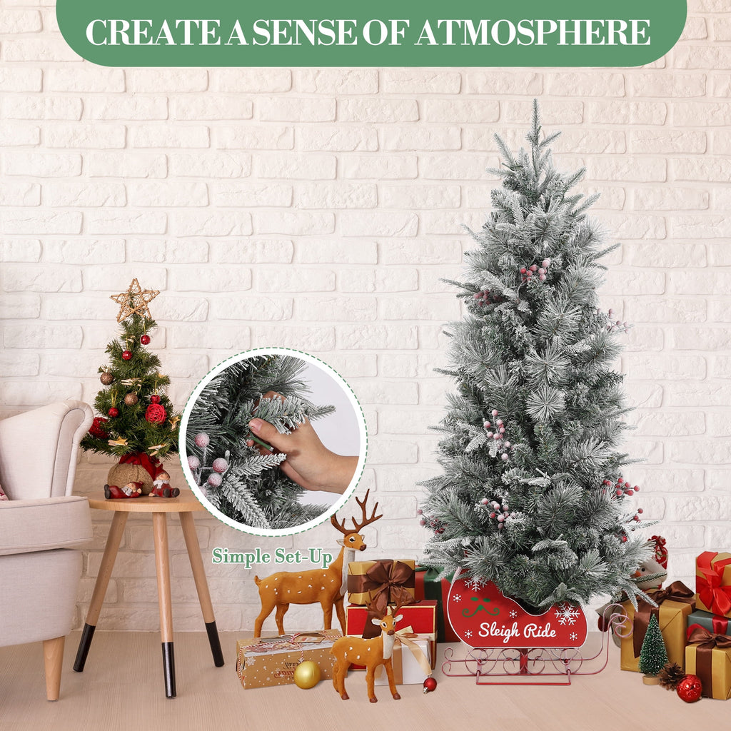Somikis 3ft Pre-Lit Artificial Mini Christmas Tree with 78LED Lights, 8 Mode Includes Red Berries & Sleigh Base, 2 Pcs
