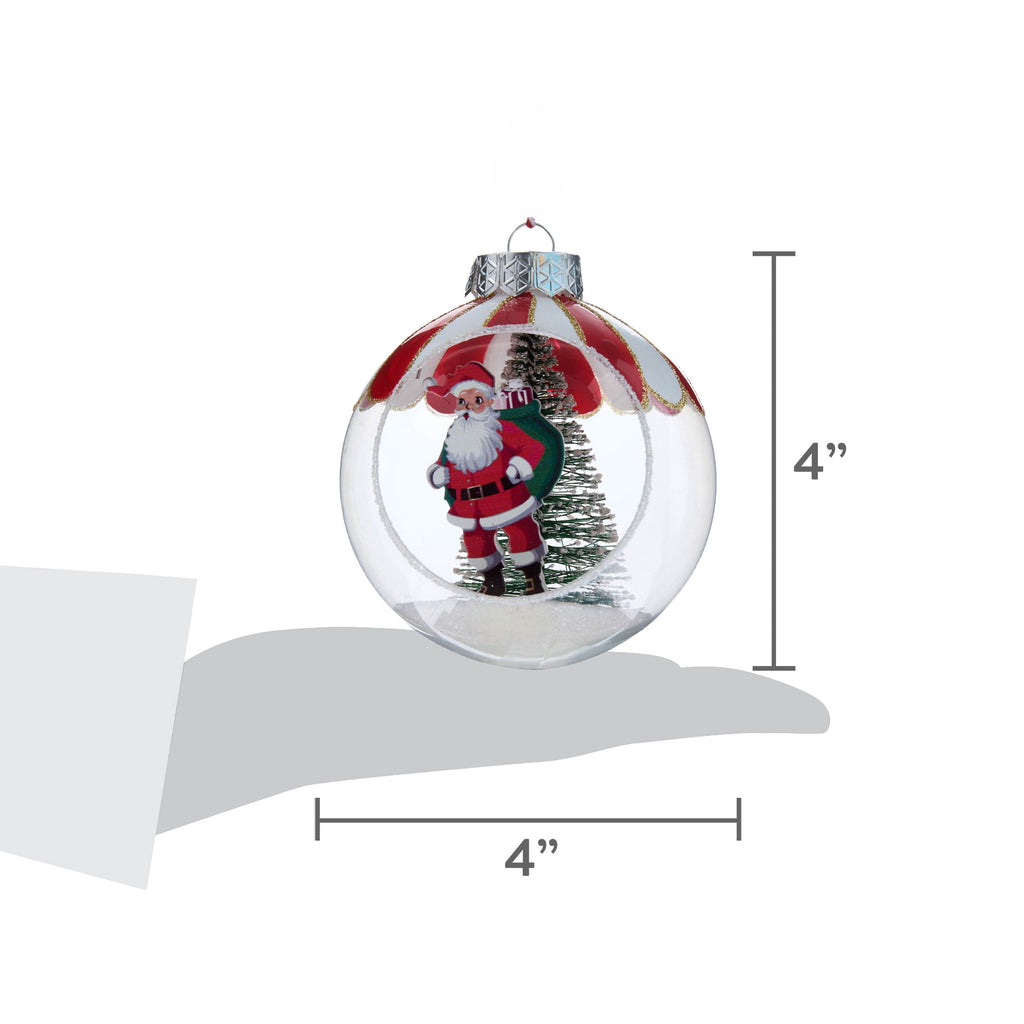 Red and White Santa Bottle Brush Tree Scene Ball Christmas Ornament, 4", by Holiday Time