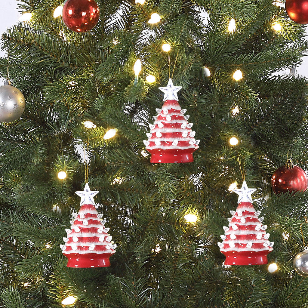 Mr. Christmas Nostalgic Ceramic Tree Ornaments - Green, Set of 3