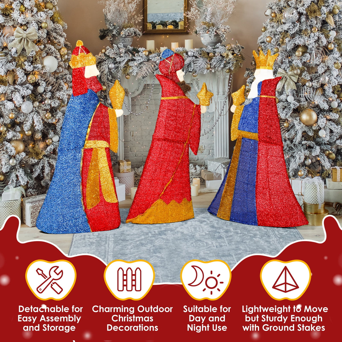 Ktaxon 6ft Christmas Lighted Three Kings Decor,Three Wise Man,Holy Family Christmas Outdoor Decor,Yard Decoration with 160LED Lights