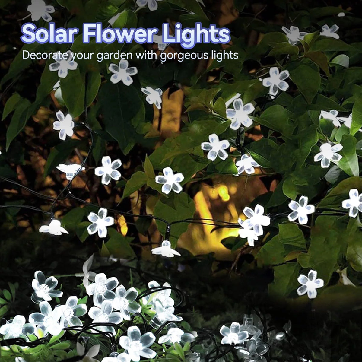 Solar Flower String Lights, Cherry Blossoms Solar Fairy Light,23ft 50 LED Outdoor Waterproof String Lights for Christmas Tree, Home, Garden, Wedding, Patio, Party Decorations(pink)