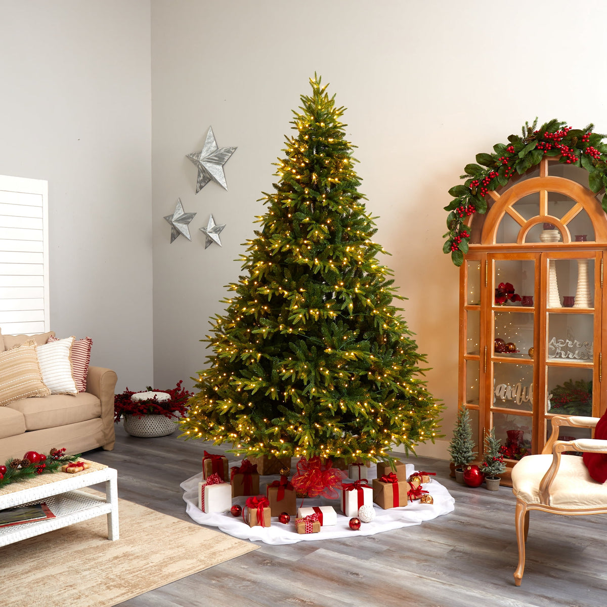 Nearly Natural 8ft Colorado Mountain Fir Natural Look Christmas Tree w/ 700 LED