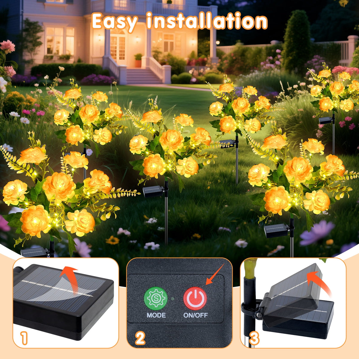Qoosea Solar Garden Lights Outdoor Waterproof Decorative Flower New Upgraded 2 pack with 17 Butterfly Solar Lights for Garden Yard Outdoor Decor Pathway, Gifts for Mom