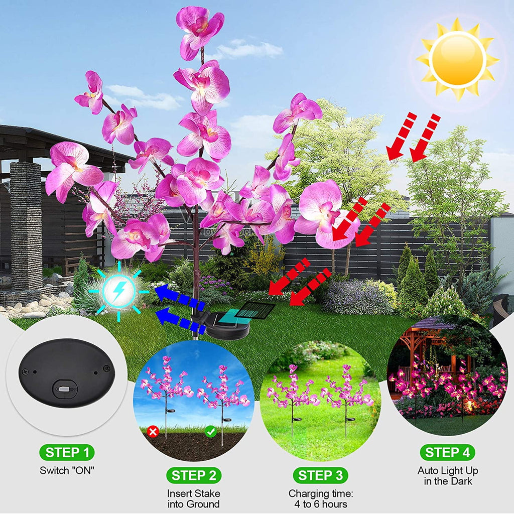 QiShi Solar Garden Lights Tree Outdoor Multi-Color Changing LED Stake Lights Flower for Garden, Patio, Yard and Decoration Solar Flickering Tree Lights (Tree,2 Pack)