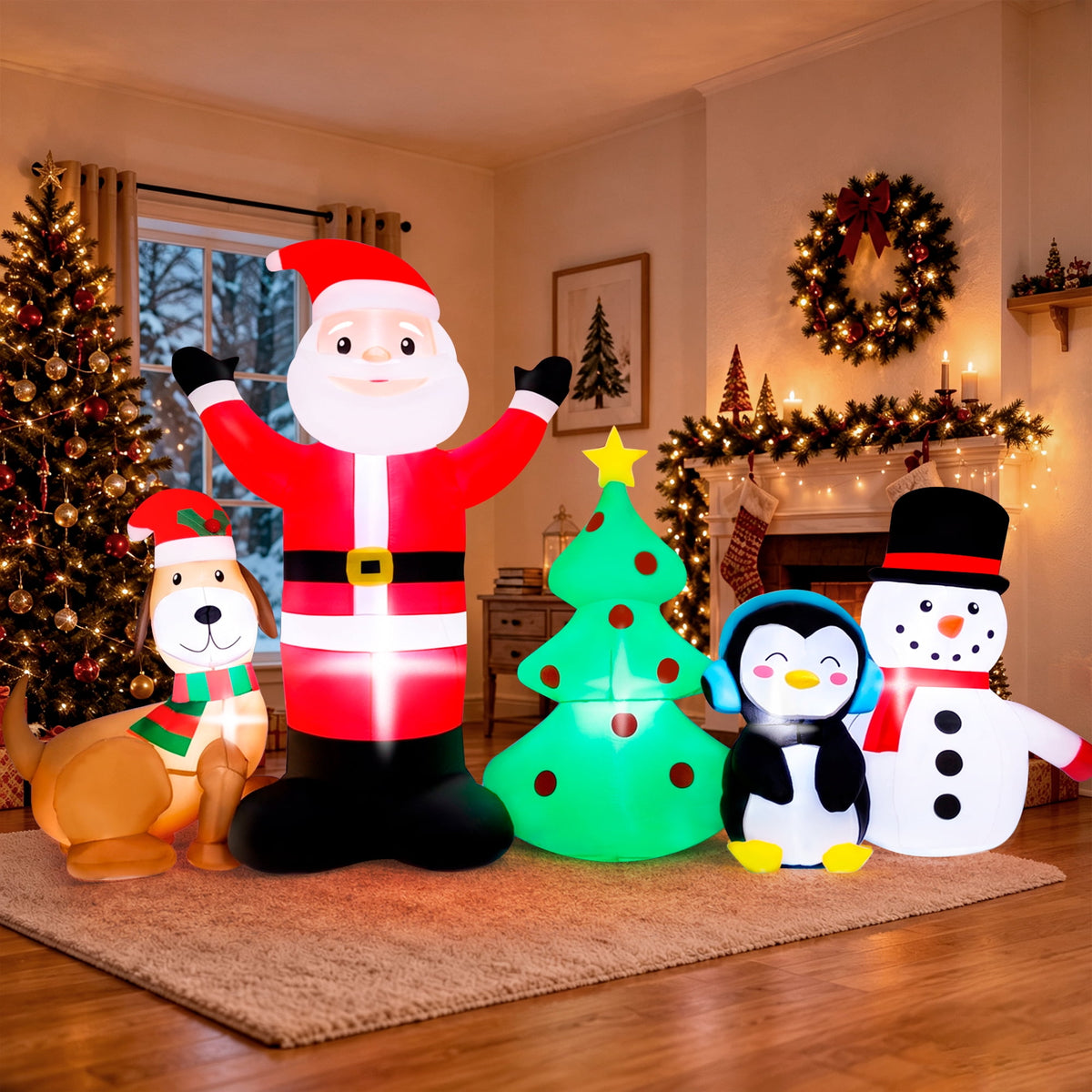 Firstness 8ft Christmas Inflatable,Christmas Blow ups Santa Snowman Xmas Tree Penguin Dog with LED Lights, Yard Garden Party Outdoor Decoration