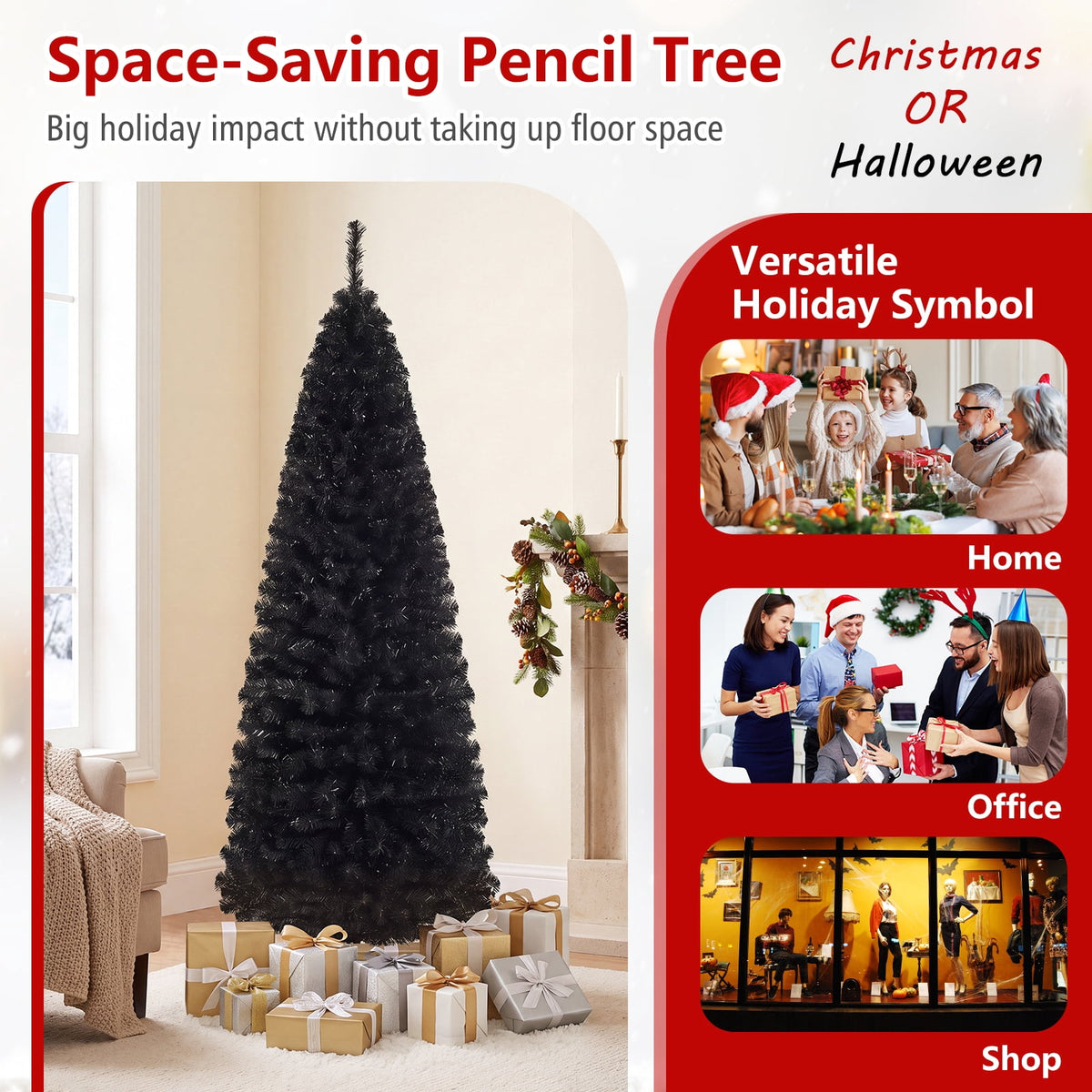 Costway 6FT Unlit Pencil Slim Tree Artificial Christmas Tree Metal Blue