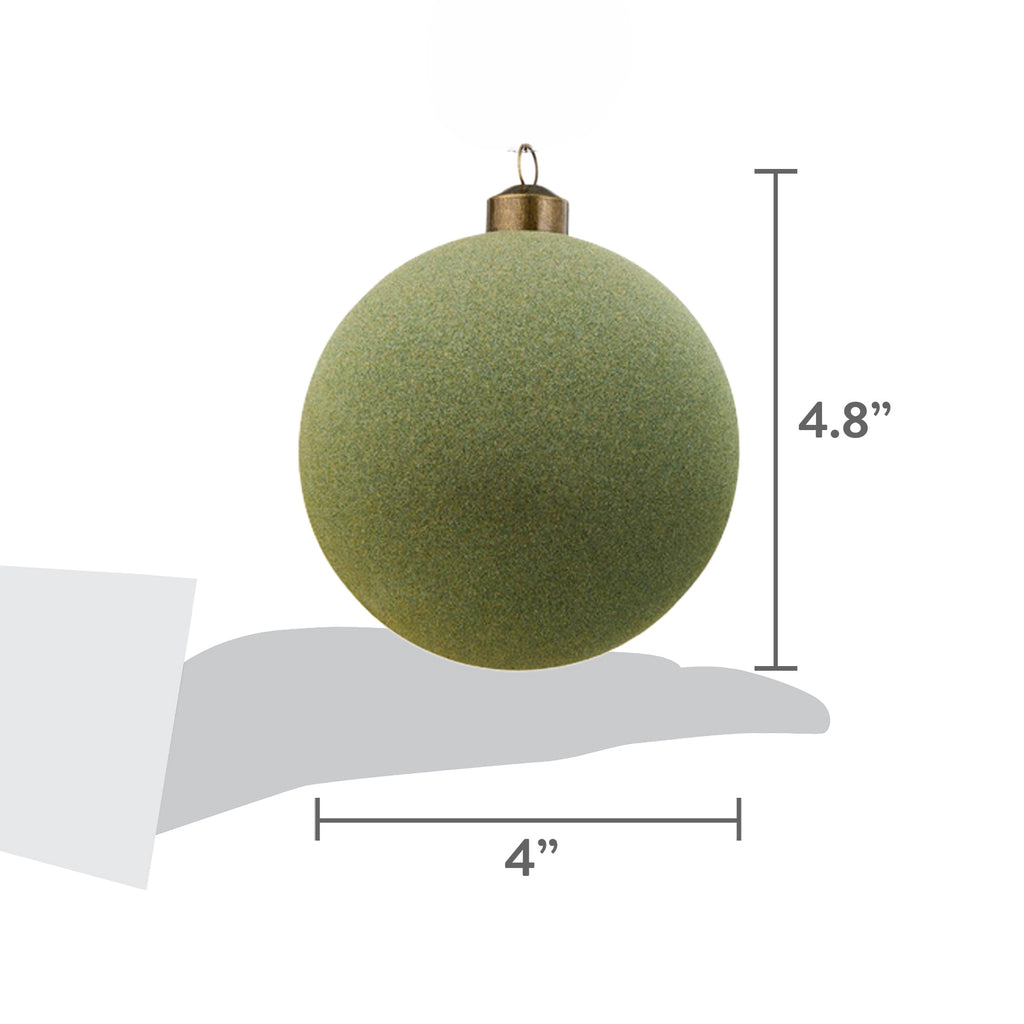 4-Count Sage Green Velvet-Feel Ball Shatterproof Christmas Ornaments, 4.8", by Holiday Time
