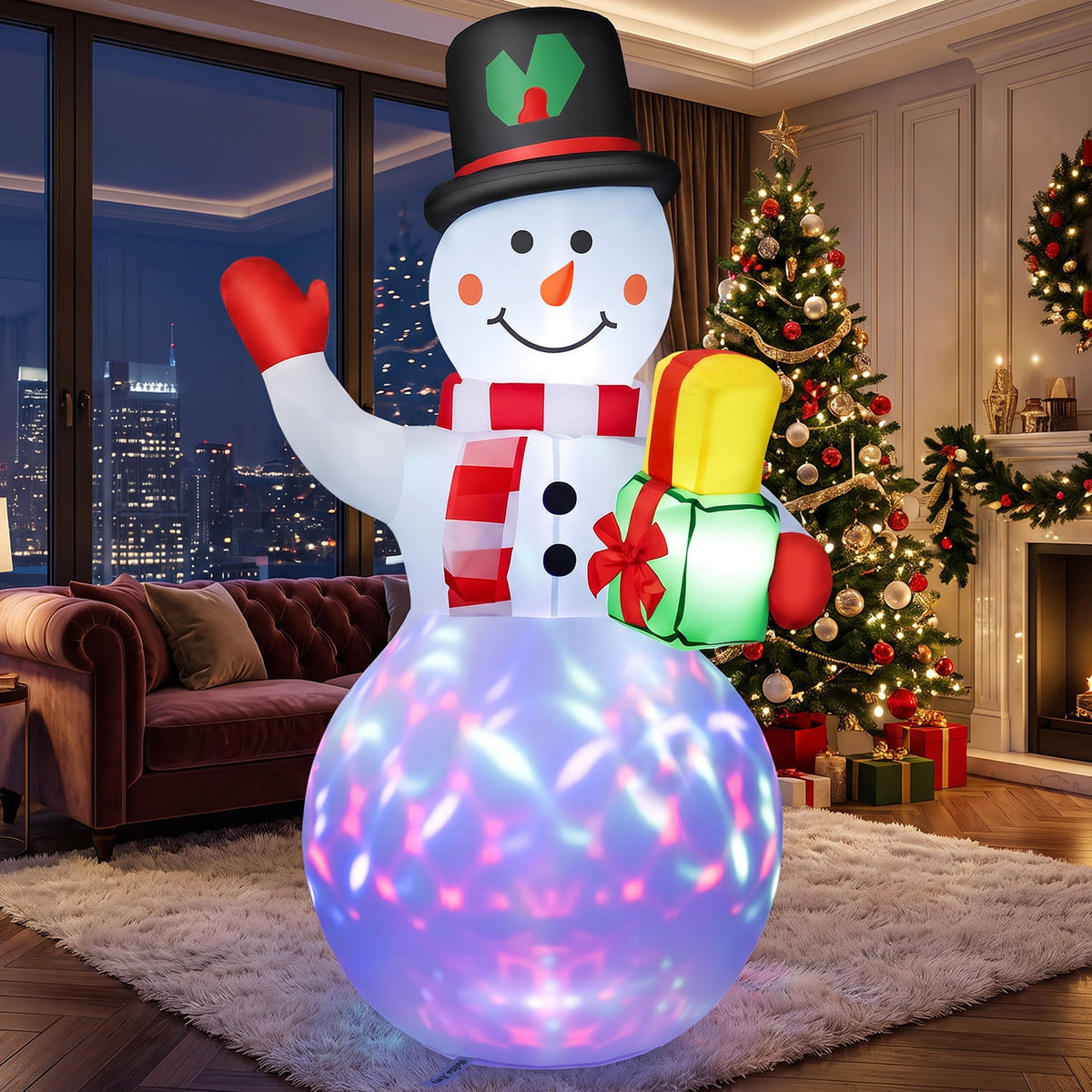 5ft Christmas Inflatables Snowman Outdoor Yard Decor with Rotating LED Lights Christmas Blow Up Decoration Garden