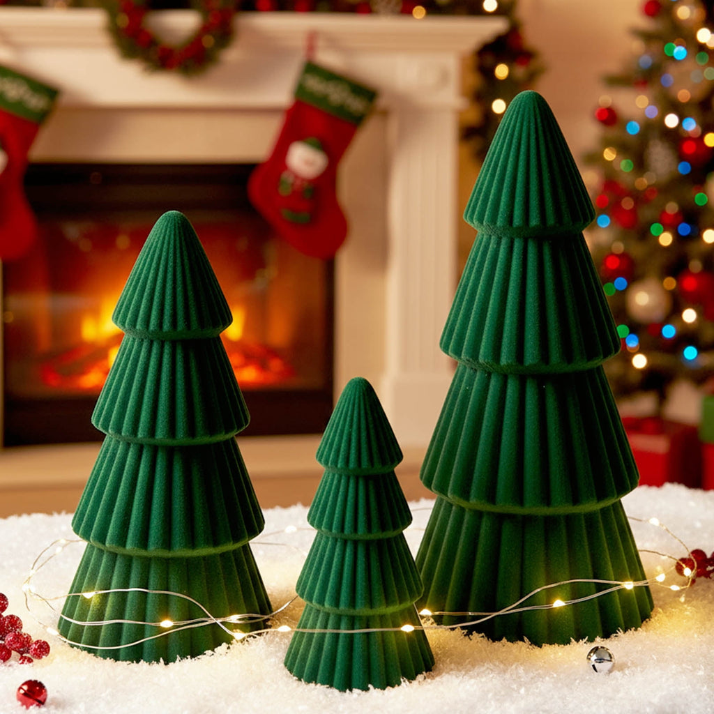 Ayieyill 3pcs Tabletop Christmas Tree Velvet Woven Resin Christmas Trees for Christmas Decor Indoor, Christmas Table Decor, Green