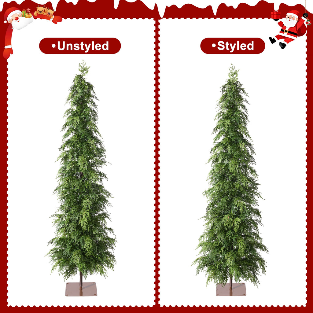 DR.Planzen Artificial Cypress Tree 5FT - Realistic PE Faux Christmas Tree with Stable Iron Base, Artificial Evergreen Tree for Front Porch, Patio, Entryway, Indoor Outdoor Home Decor