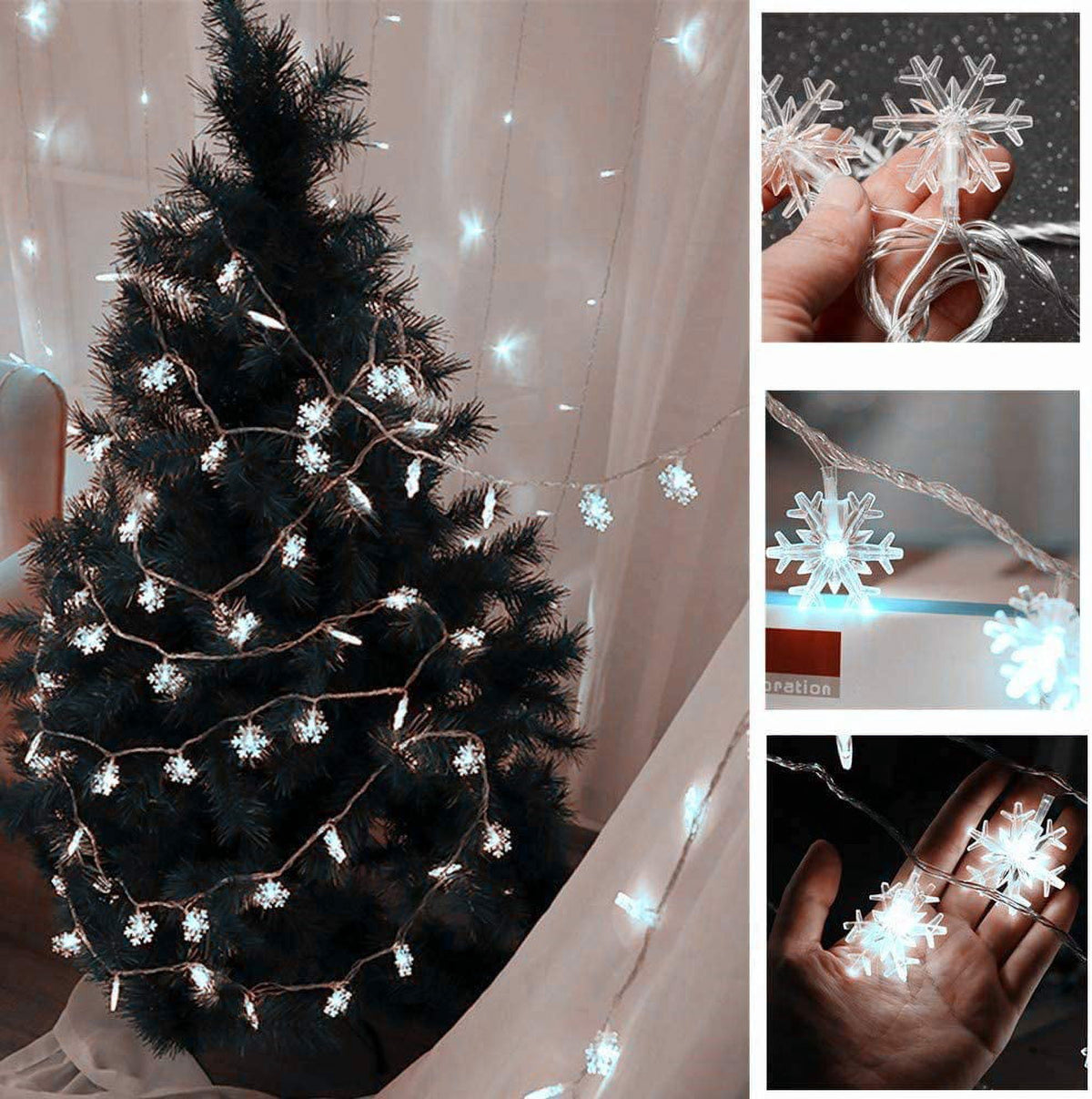 SOMNR Snowflake Christmas Lights 20FT 40 LED, ,Waterproof Fairy Lights for Room Decorations, Outdoor Indoor Patio Decor (Cool White)