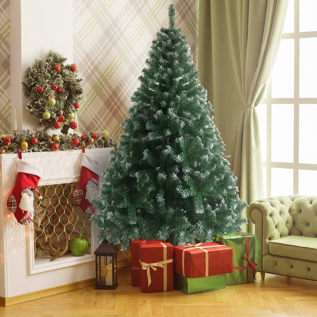 6 FT Artificia Christmas Tree, 812 Branches Light Green & White PVC Tree with Iron Frame Base, Easy Assemble Holiday Decor